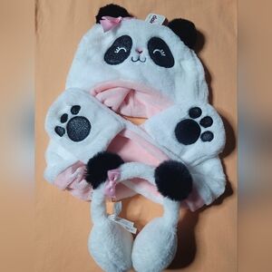 Claire's Panda Hood & Mittens And Panda Pom Earmuffs.